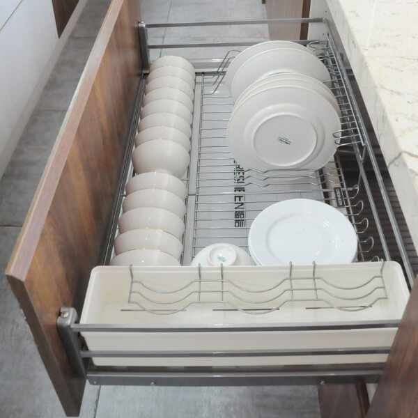 Khay kéo 3 cạnh nhôm kệ chén dĩa